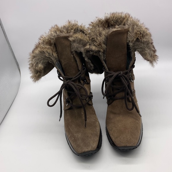 Aquatalia Shoes - Aquatalia Marvin K 8 Wedge Heel Suede Ankle Boots Faux Fur Lined Italy Lace Up